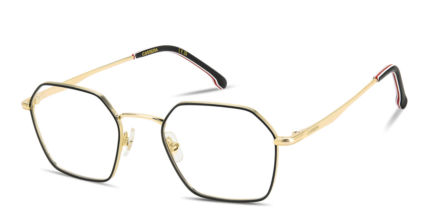 Shop Carrera Engraved Logo Irregular Eyeglasses in Black Gold online.