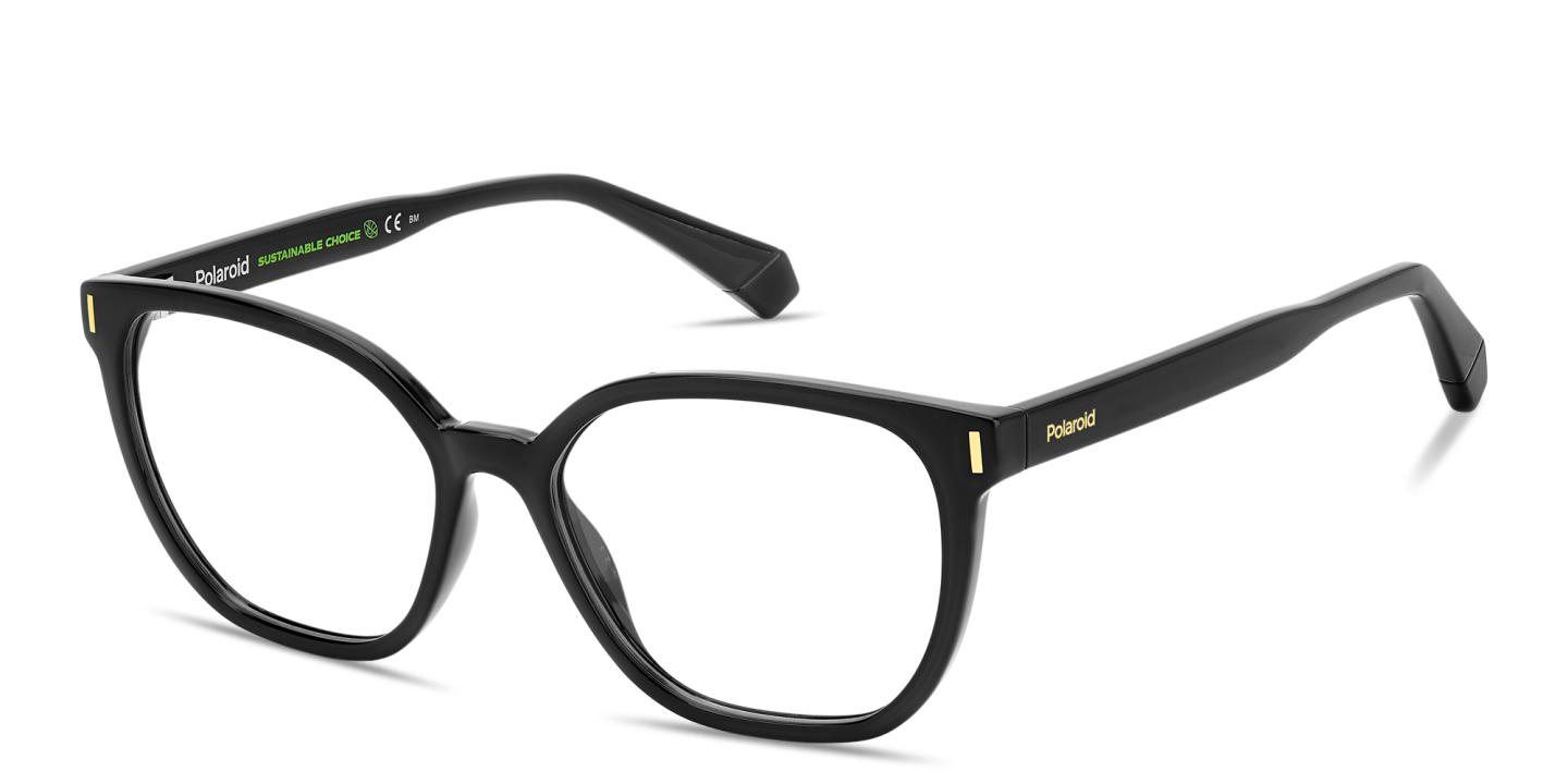 Shop Polaroid Logo Lettering Square Eyeglasses in Black online.