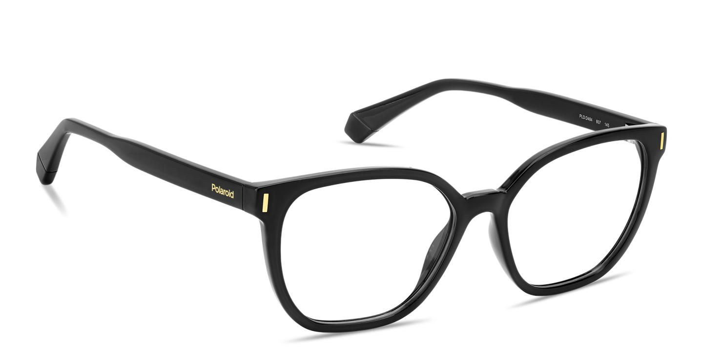 Shop Polaroid Logo Lettering Square Eyeglasses in Black online.