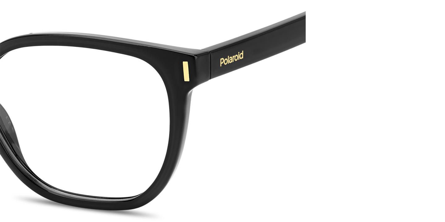 Shop Polaroid Logo Lettering Square Eyeglasses in Black online.