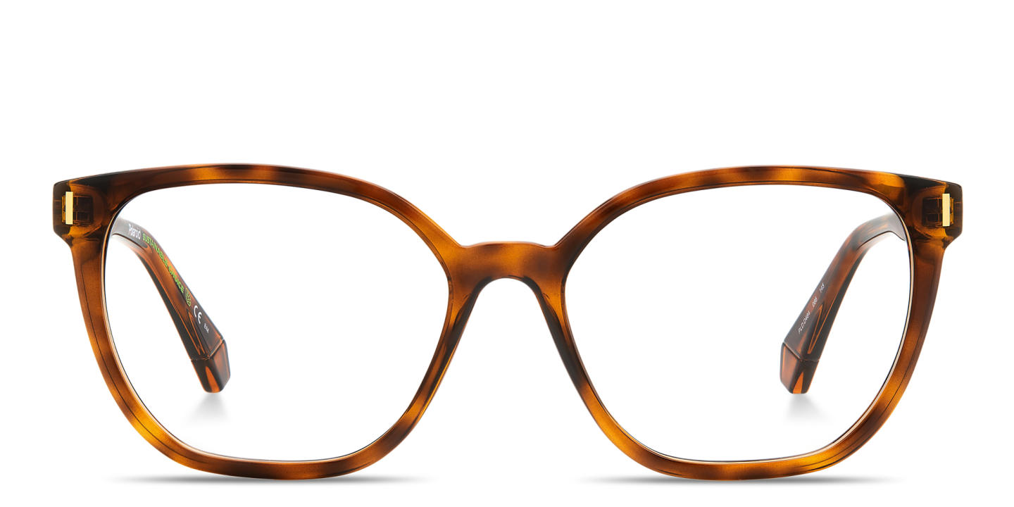 Shop Polaroid Logo Lettering Square Eyeglasses in Havana online.