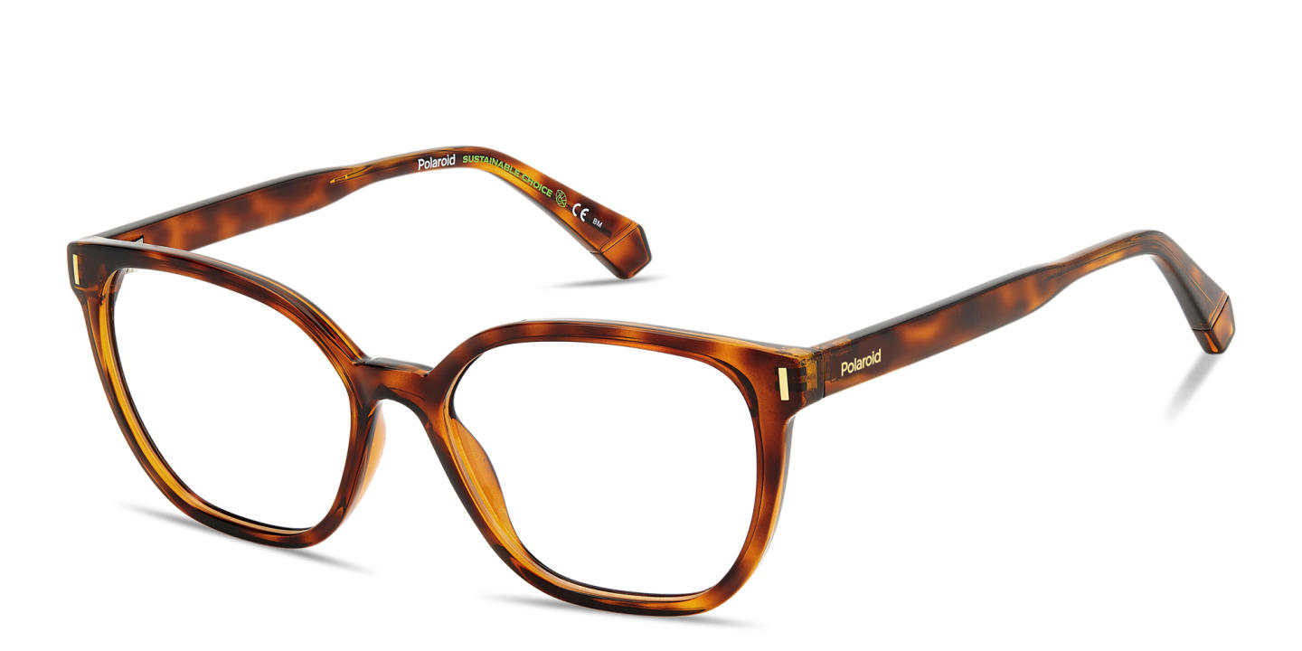 Shop Polaroid Logo Lettering Square Eyeglasses in Havana online.