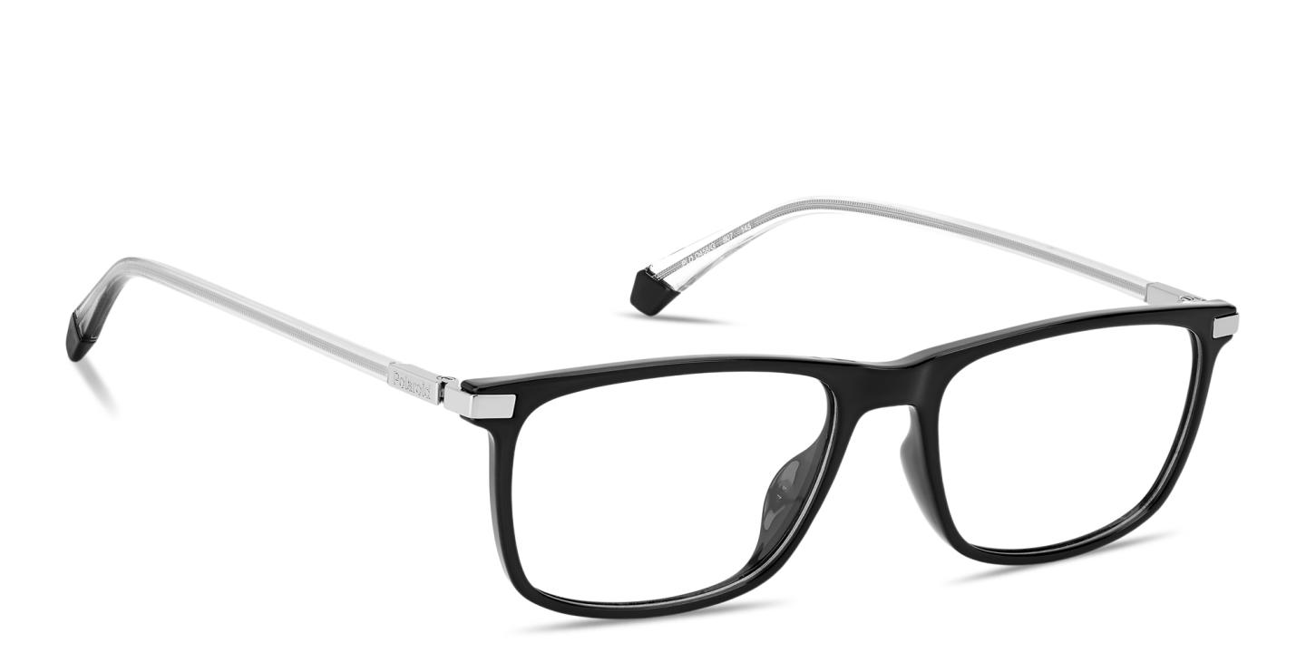 Shop Polaroid Engraved Logo Rectangle Eyeglasses in Black online.