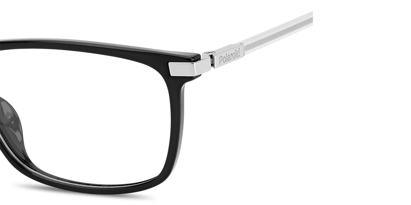 Shop Polaroid Engraved Logo Rectangle Eyeglasses in Black online.