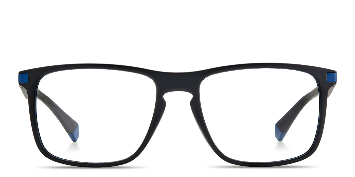 Shop Polaroid Logo Lettering Rectangle Eyeglasses in Black online.
