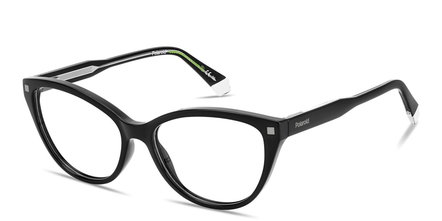 Shop Polaroid Logo Lettering Wide Cat-Eye Eyeglasses in Black online.