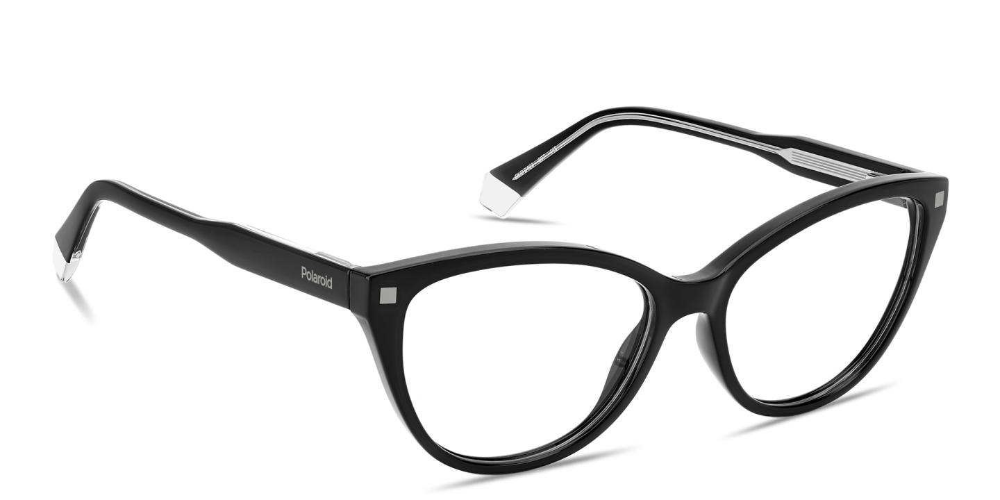 Shop Polaroid Logo Lettering Wide Cat-Eye Eyeglasses in Black online.