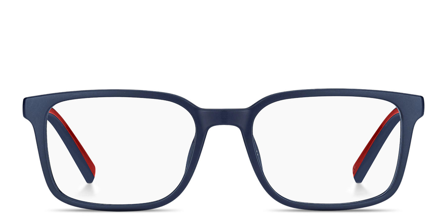 Shop Tommy Hilfiger Logo Rectangle Eyeglasses in Blue online.