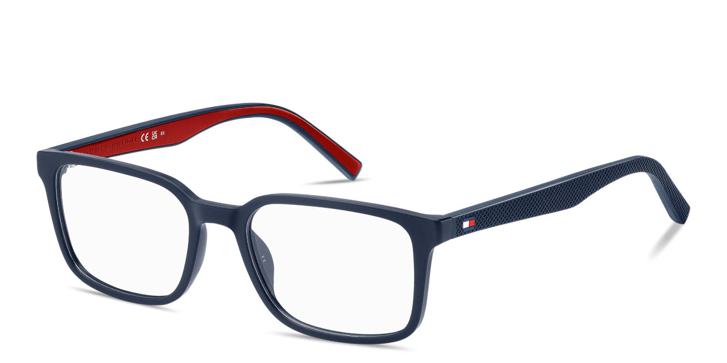 Shop Tommy Hilfiger Logo Rectangle Eyeglasses in Blue online.