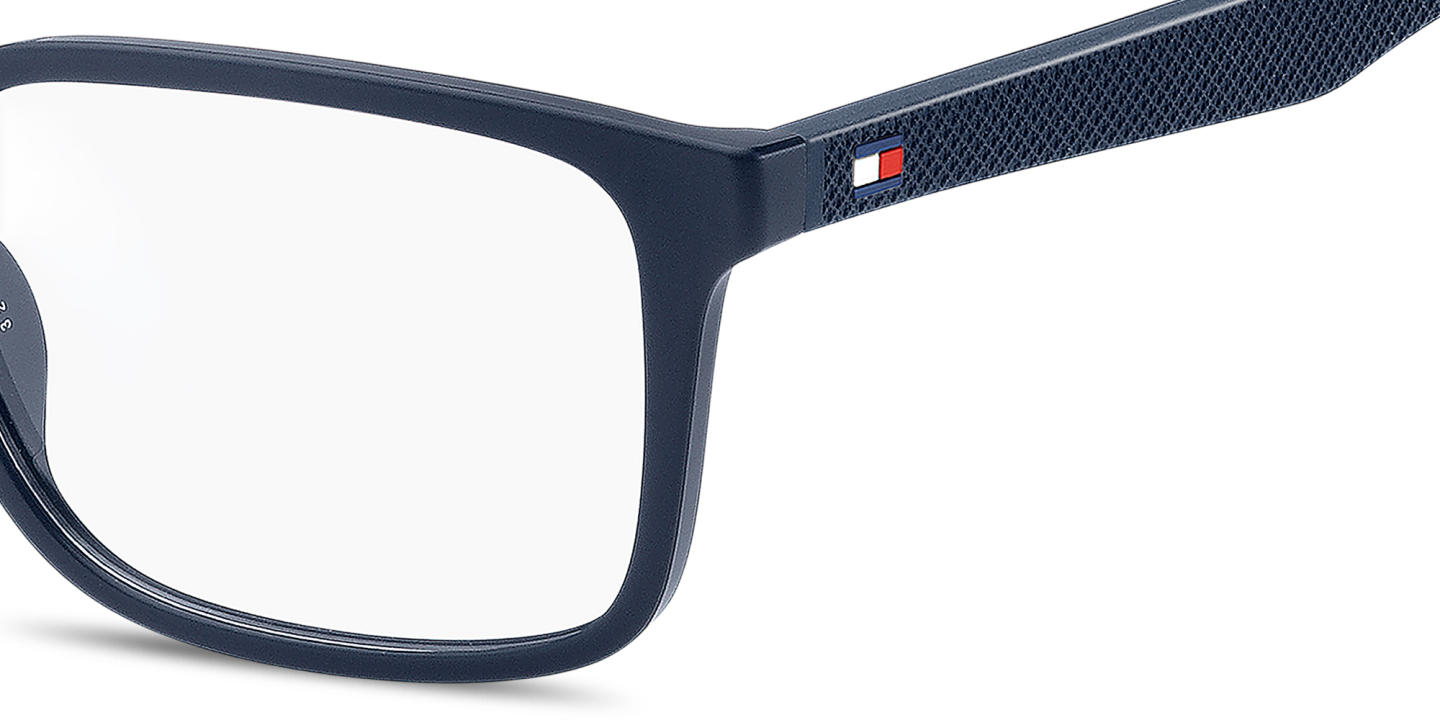 Shop Tommy Hilfiger Logo Rectangle Eyeglasses in Blue online.
