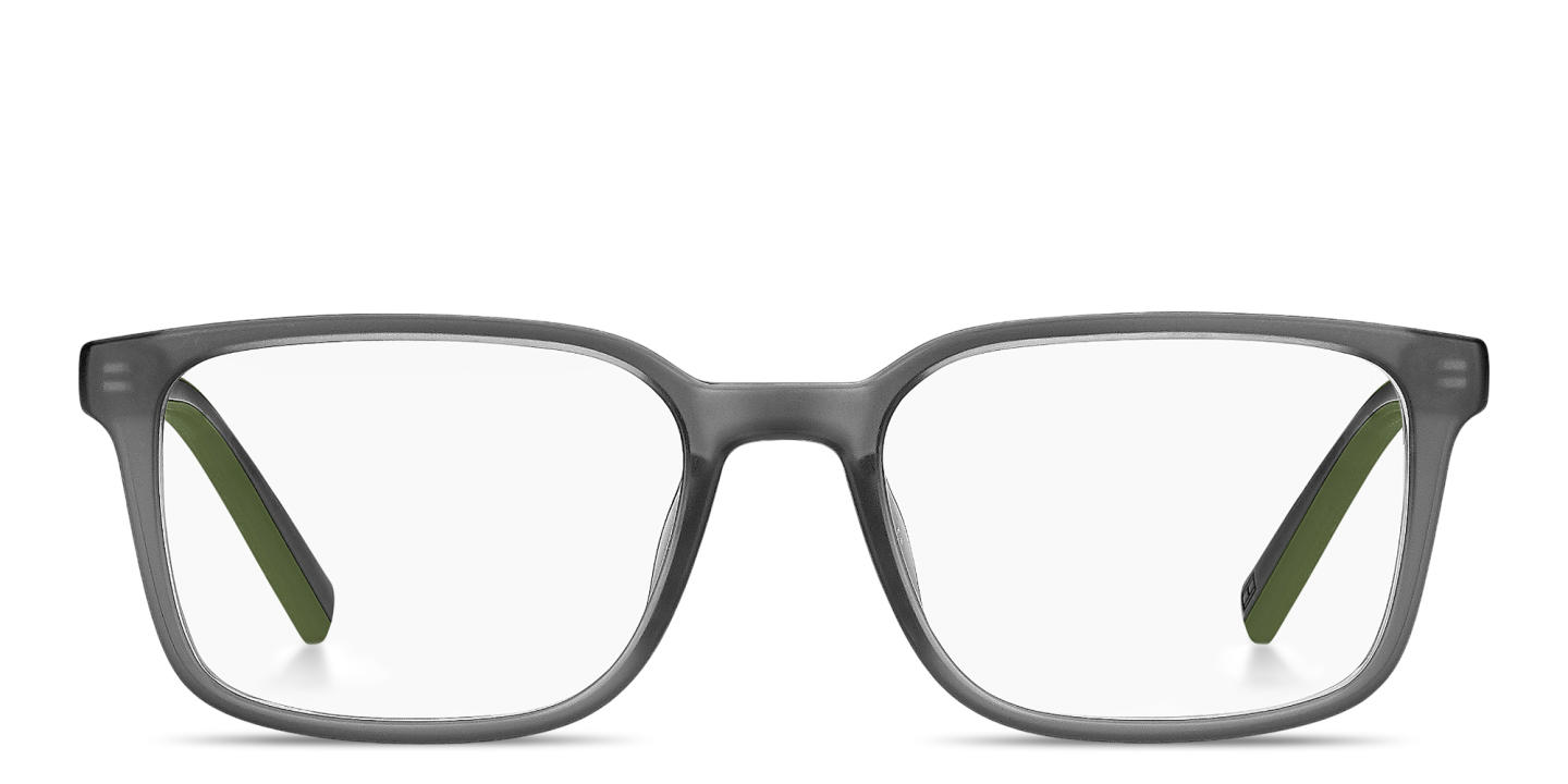 Shop Tommy Hilfiger Logo Rectangle Eyeglasses in Matte Grey online.