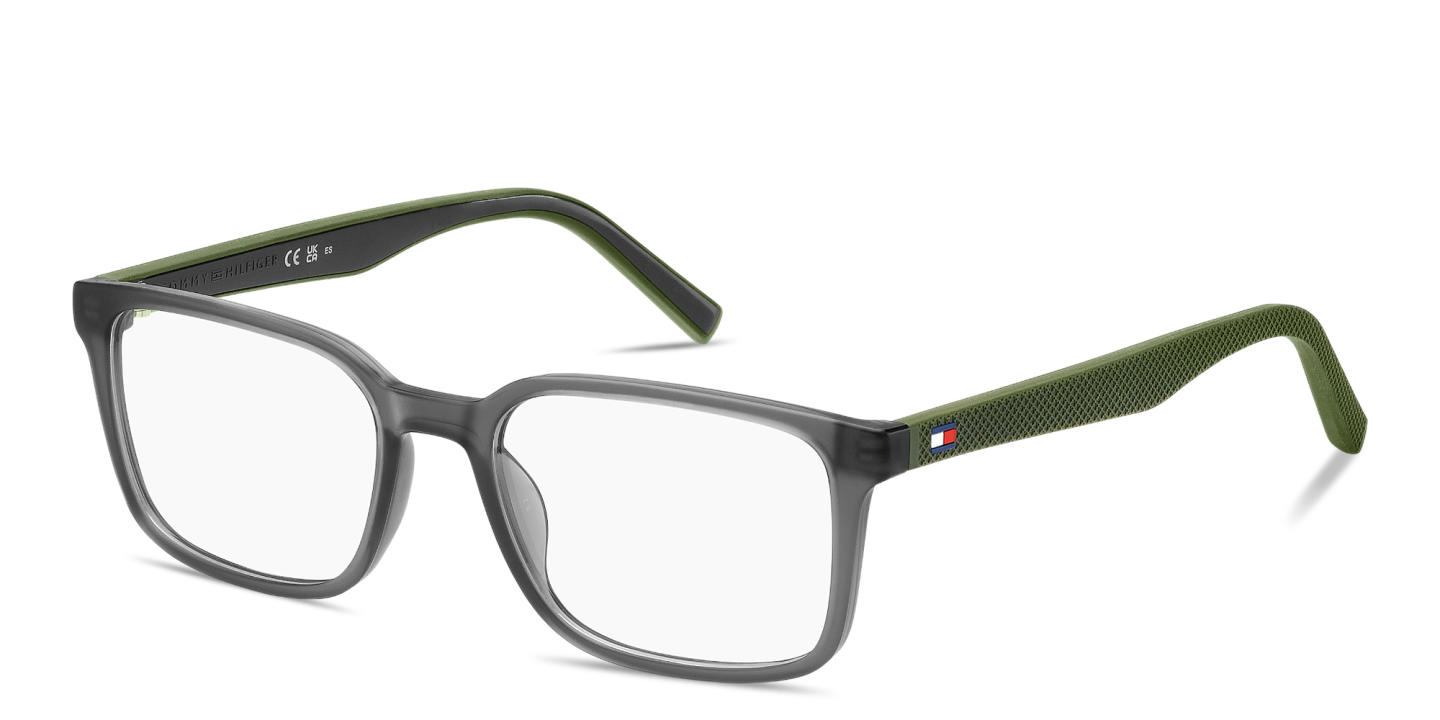 Shop Tommy Hilfiger Logo Rectangle Eyeglasses in Matte Grey online.