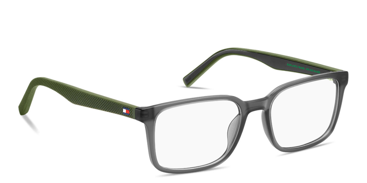 Shop Tommy Hilfiger Logo Rectangle Eyeglasses in Matte Grey online.