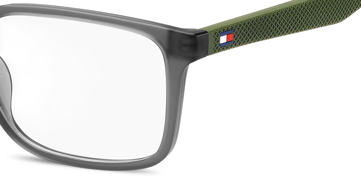 Shop Tommy Hilfiger Logo Rectangle Eyeglasses in Matte Grey online.