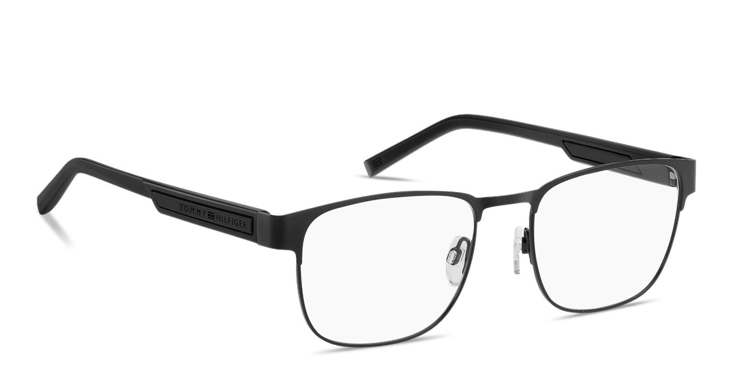 Shop Tommy Hilfiger Logo Signature Rectangle Eyeglasses in Black online.