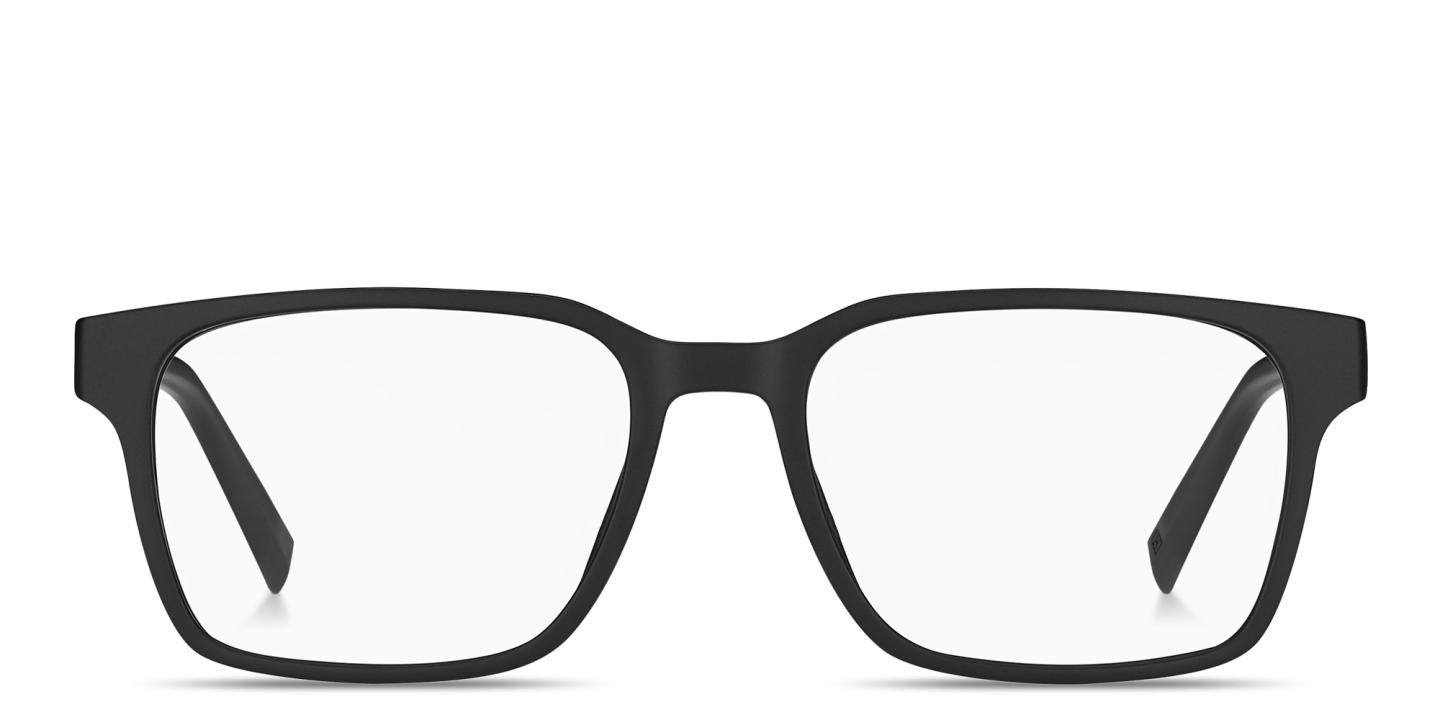Shop Tommy Hilfiger Logo Signature Rectangle Eyeglasses in Black online.