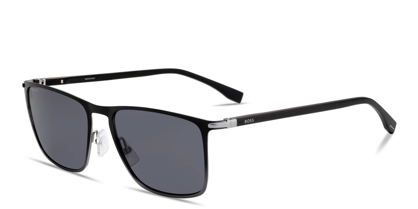 Shop Hugo Boss Logo Signature Rectangle Sunglasses in Black Grey online.