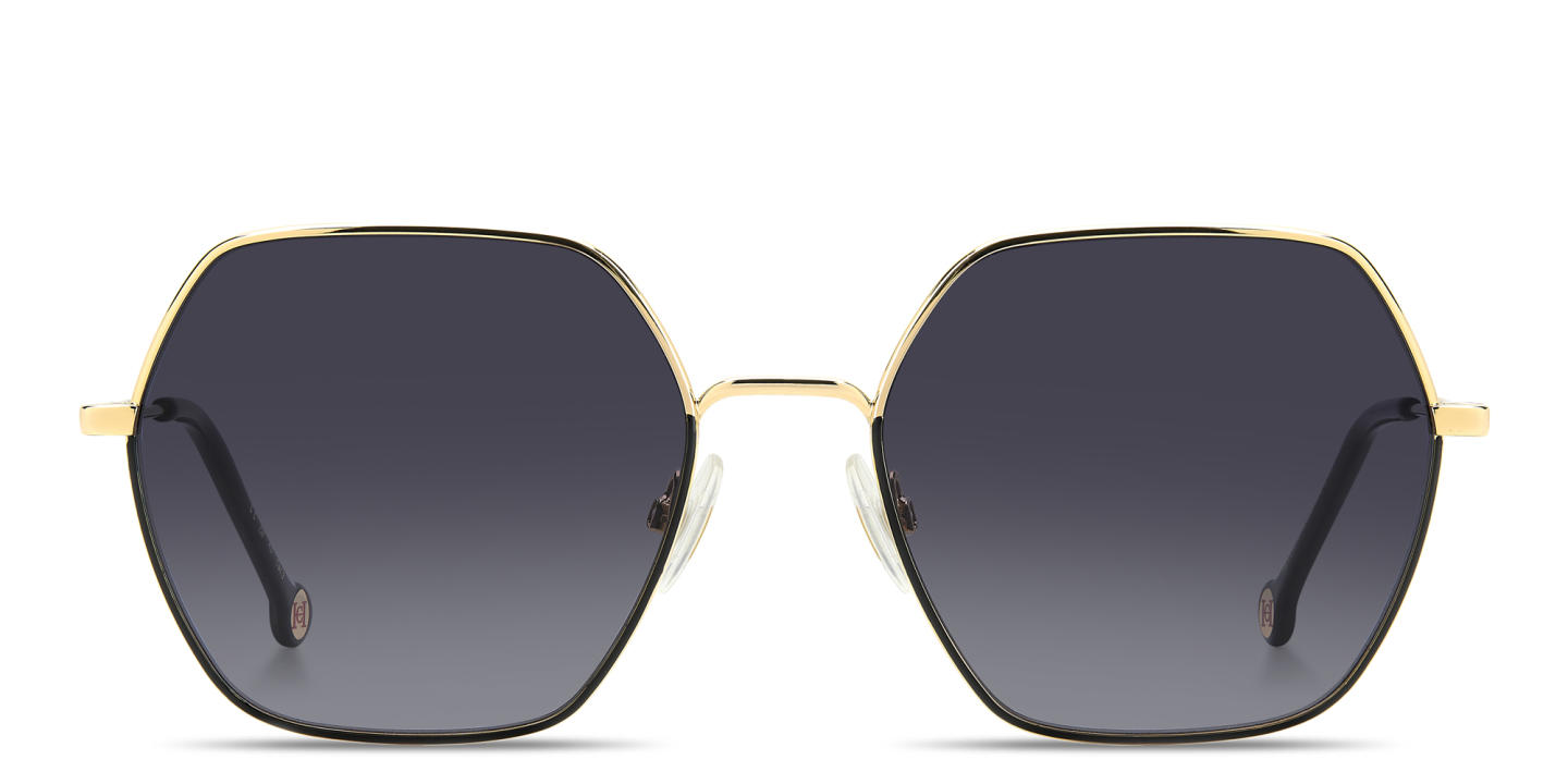 Shop Carolina Herrera Logo Irregular Sunglasses in Gold Black online.