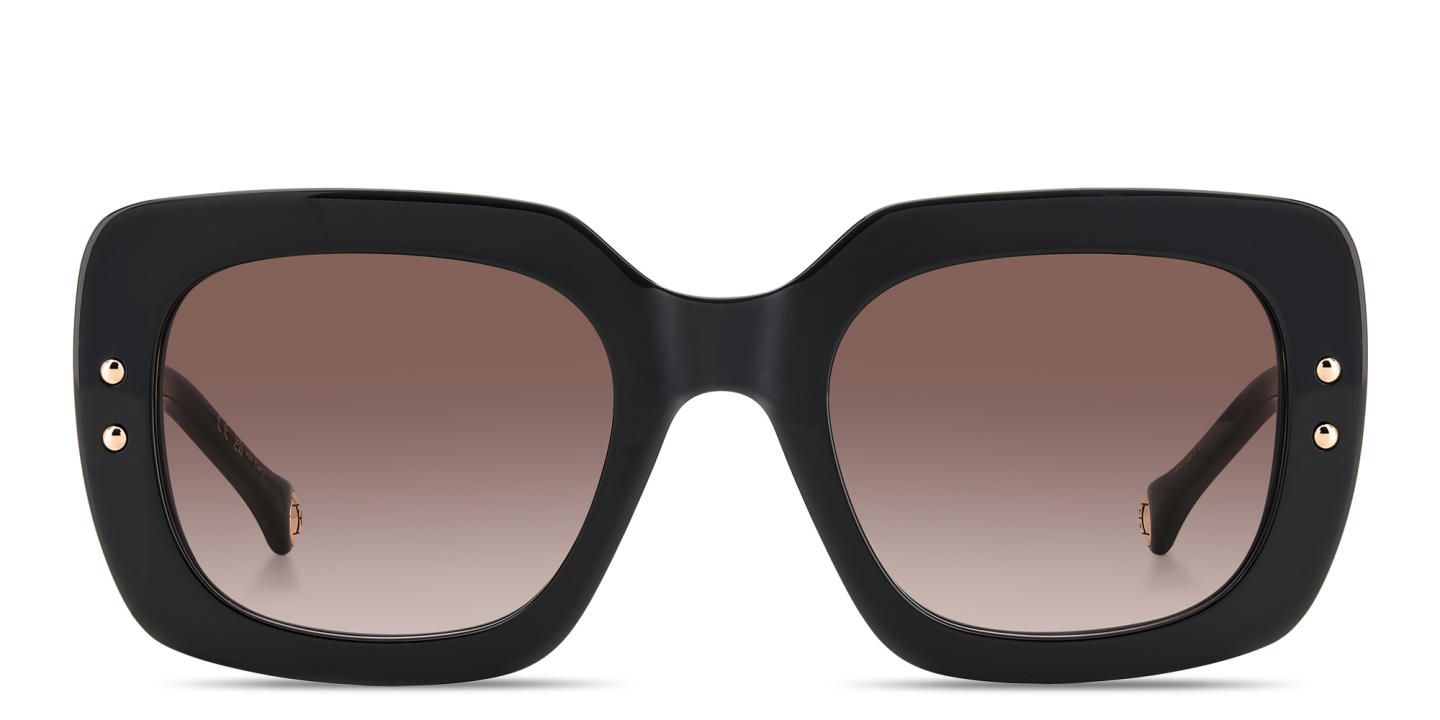 Shop Carolina Herrera Logo Rectangle Sunglasses in Black online.