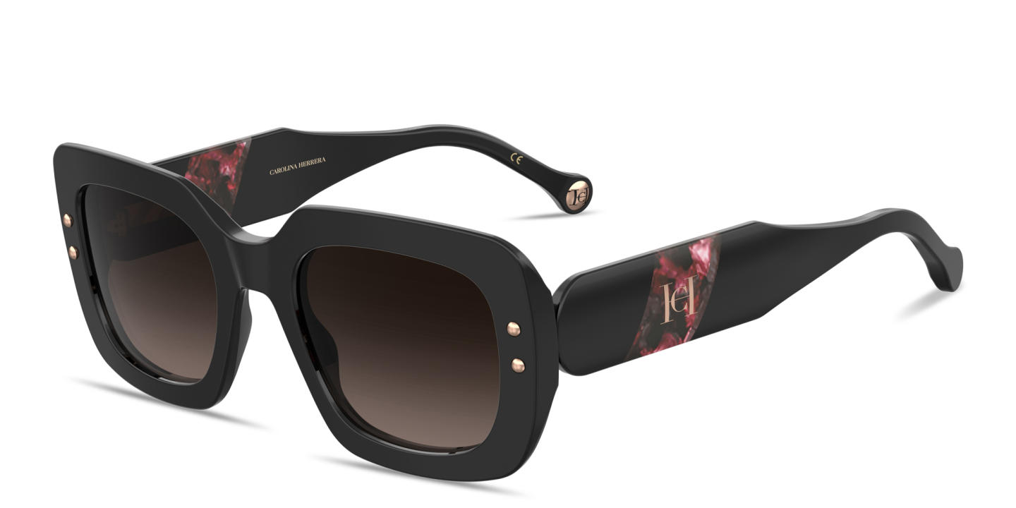 Shop Carolina Herrera Logo Rectangle Sunglasses in Black online.
