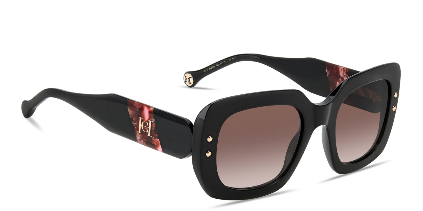 Shop Carolina Herrera Logo Rectangle Sunglasses in Black online.