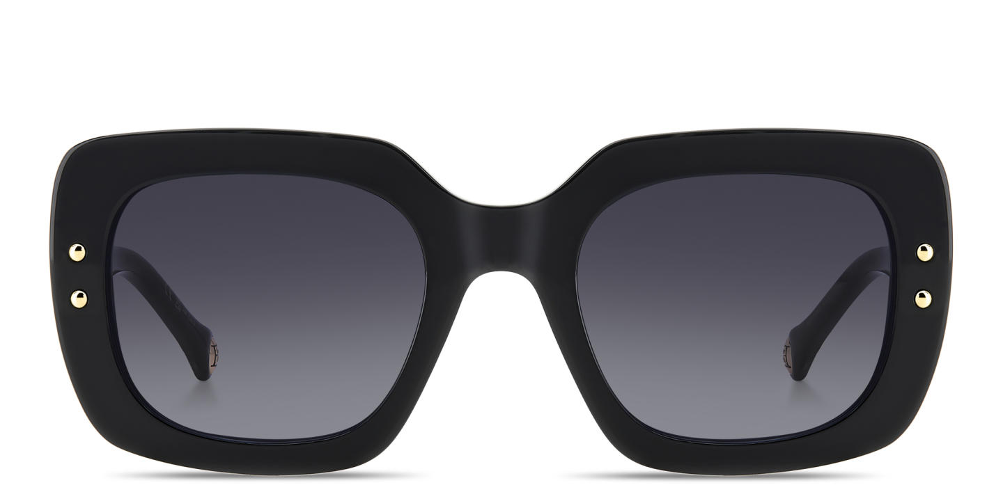 Shop Carolina Herrera Logo Rectangle Sunglasses in Black online.