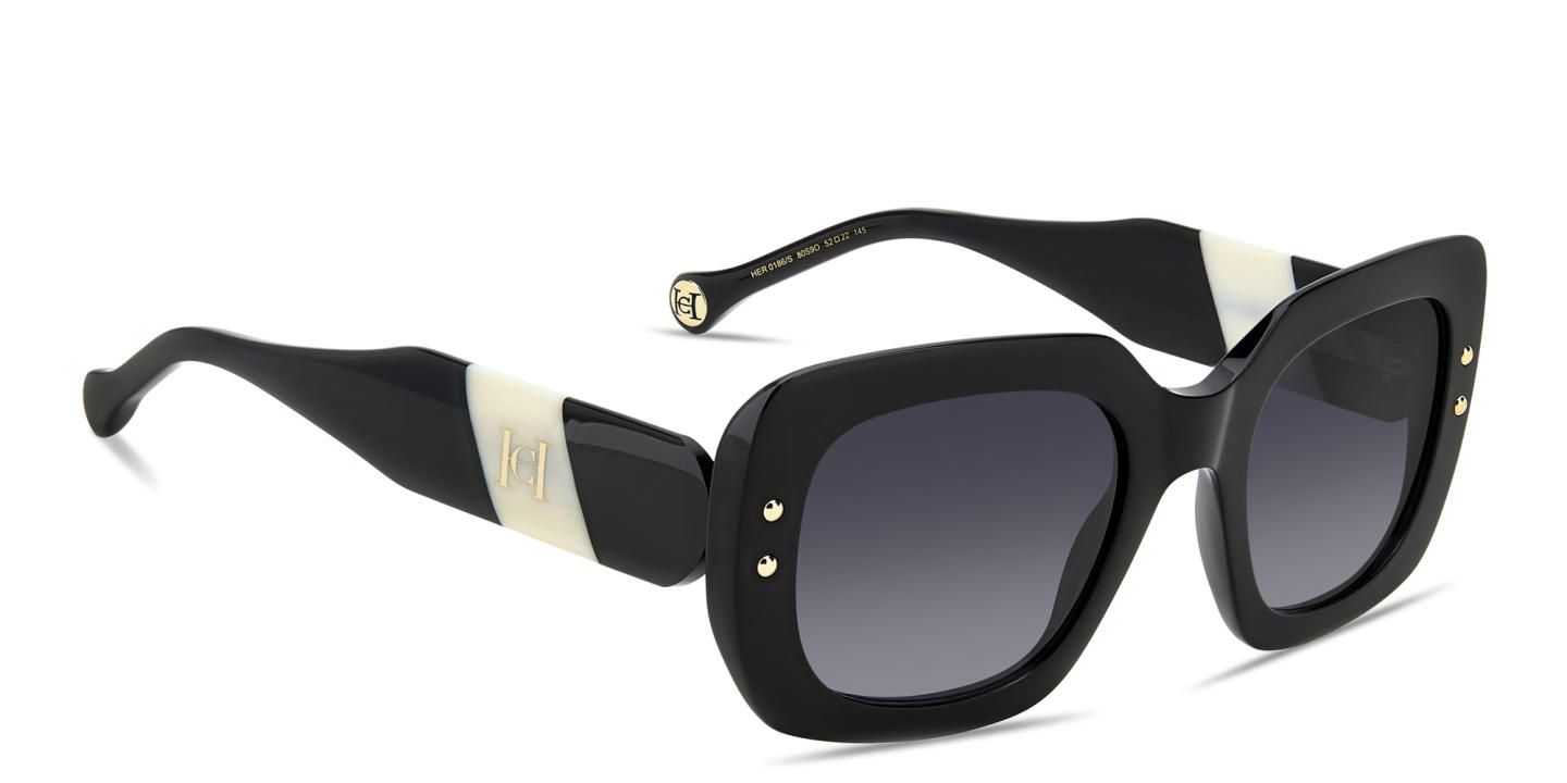 Shop Carolina Herrera Logo Rectangle Sunglasses in Black online.