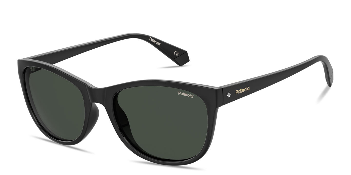 Shop Polaroid Stamped Logo Rectangle Sunglasses in Black online.