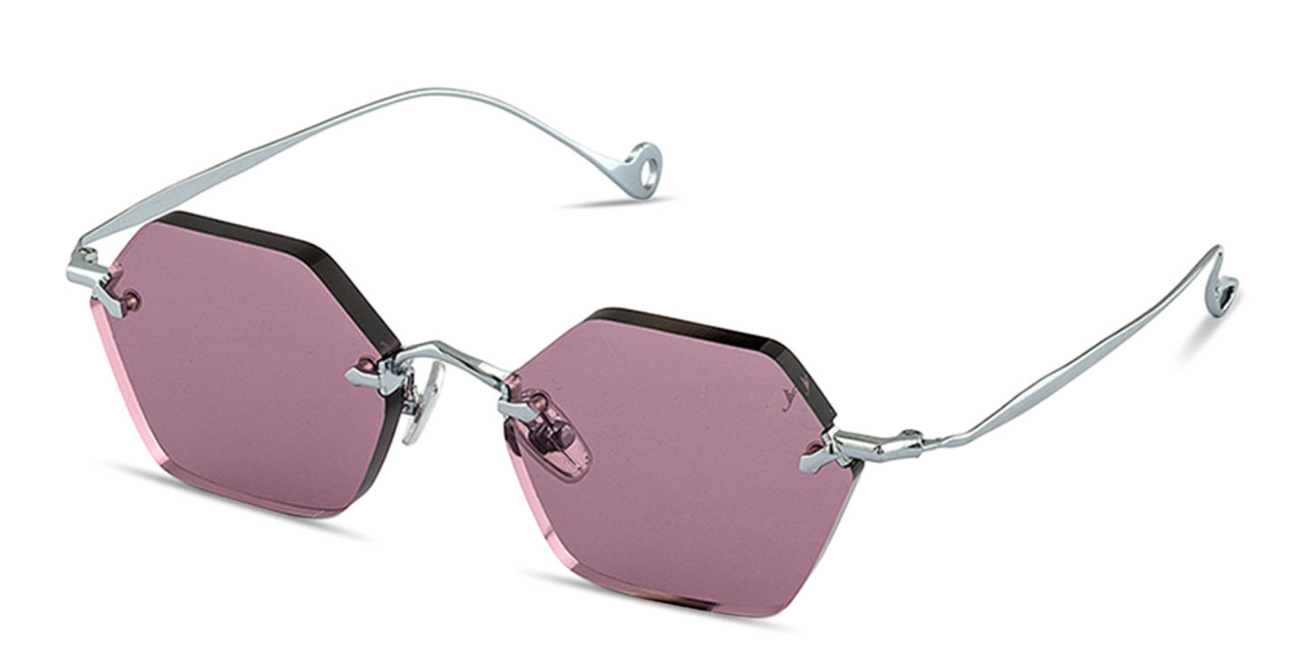 Shop Eyepetizer Carnaby Unisex Rimless Irregular Sunglasses in Silver online.