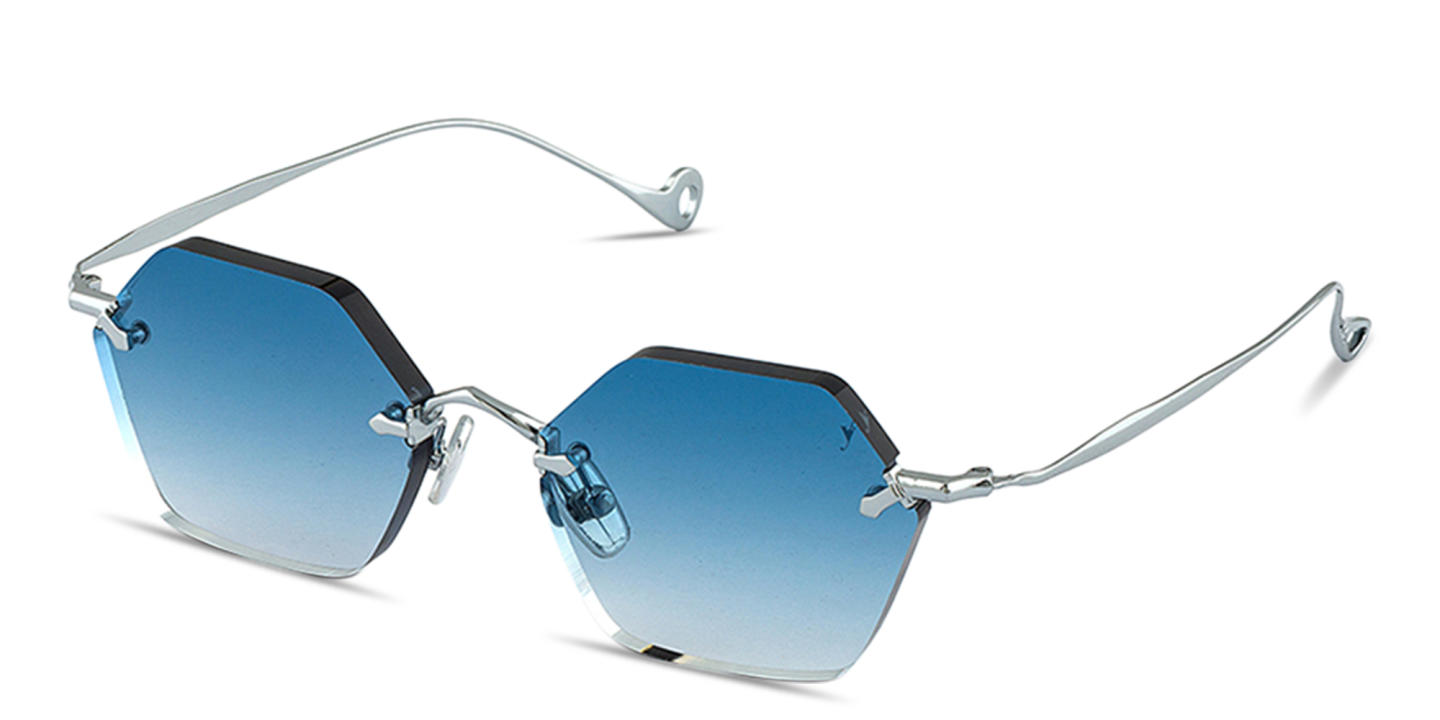 Eyepetizer Carnaby Unisex Rimless Irregular Sunglasses in Silver – Product Photo 1
