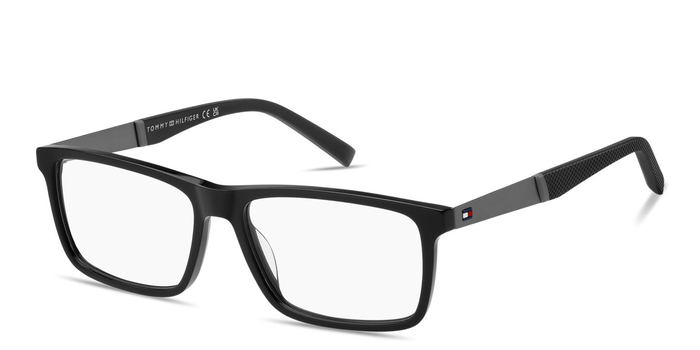 Tommy Hilfiger Logo Wide Rectangle Eyeglasses in Black – Product Photo 1