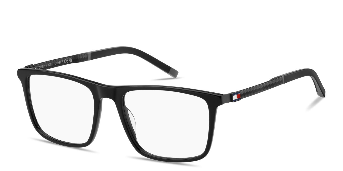 Shop Tommy Hilfiger Logo Wide Rectangle Eyeglasses in Black online.
