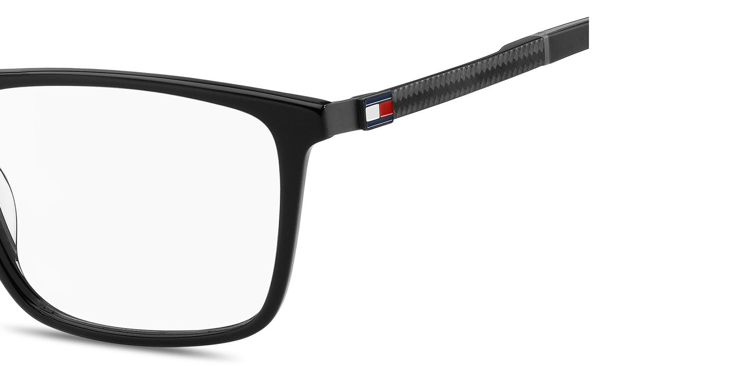 Shop Tommy Hilfiger Logo Wide Rectangle Eyeglasses in Black online.