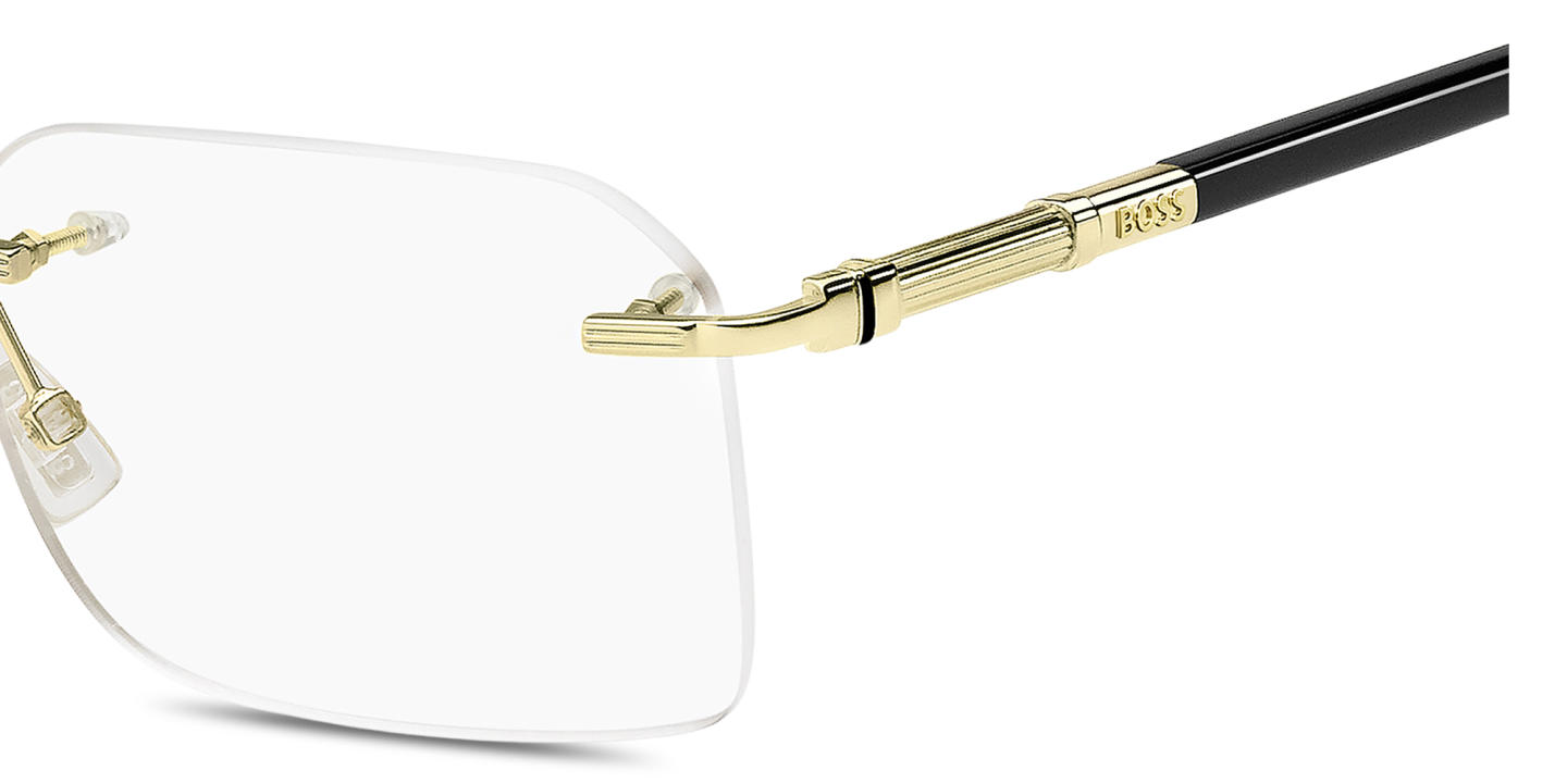 Shop Hugo Boss Logo Signature Rimless Rectangle Eyeglasses in Gold online.
