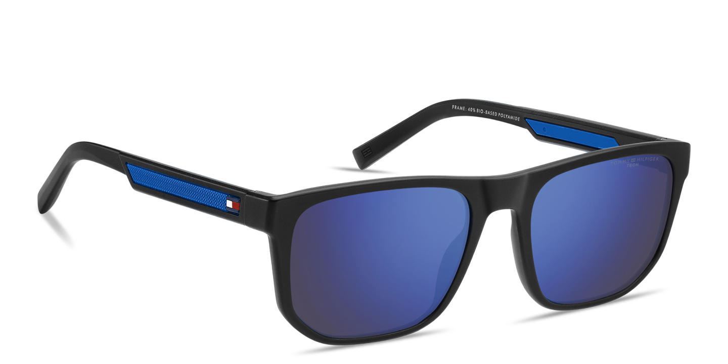 Shop Tommy Hilfiger Logo Rectangle Sunglasses in Black online.