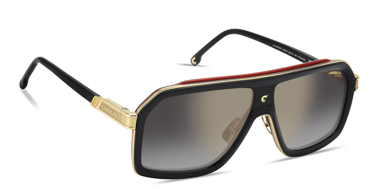 Shop Carrera Engraved Logo Rectangle Sunglasses in Black online.