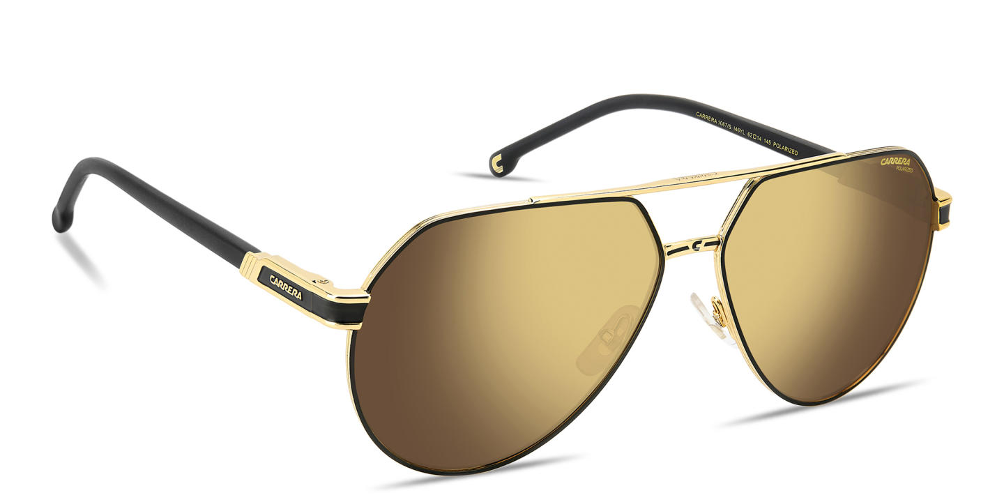 Shop Carrera Logo Signature Pilot Sunglasses in Gold Black online.
