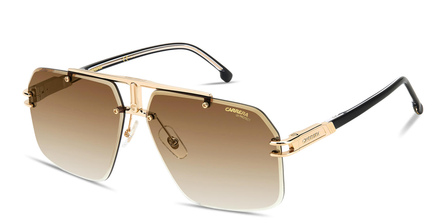 Shop Carrera Engraved Logo Rimless Aviator Sunglasses in Gold online.