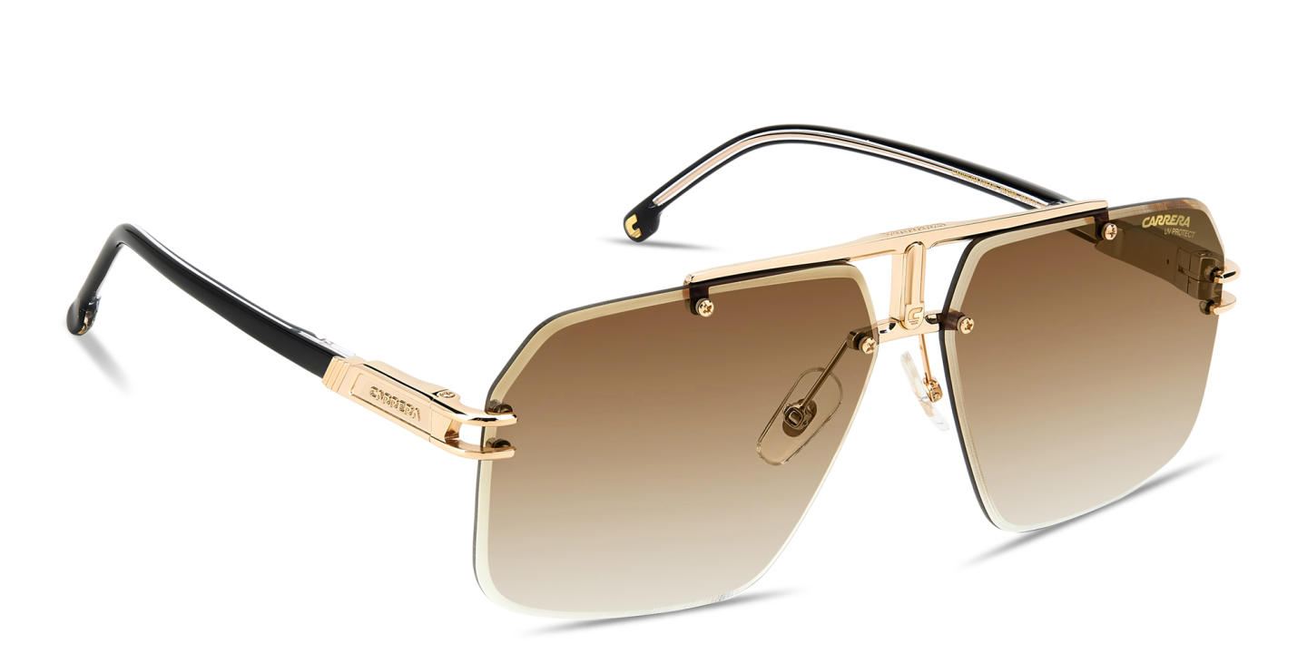 Shop Carrera Engraved Logo Rimless Aviator Sunglasses in Gold online.