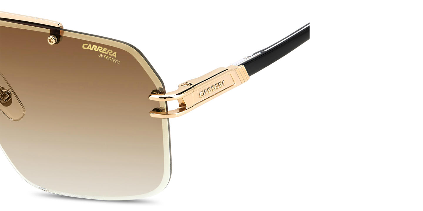 Shop Carrera Engraved Logo Rimless Aviator Sunglasses in Gold online.