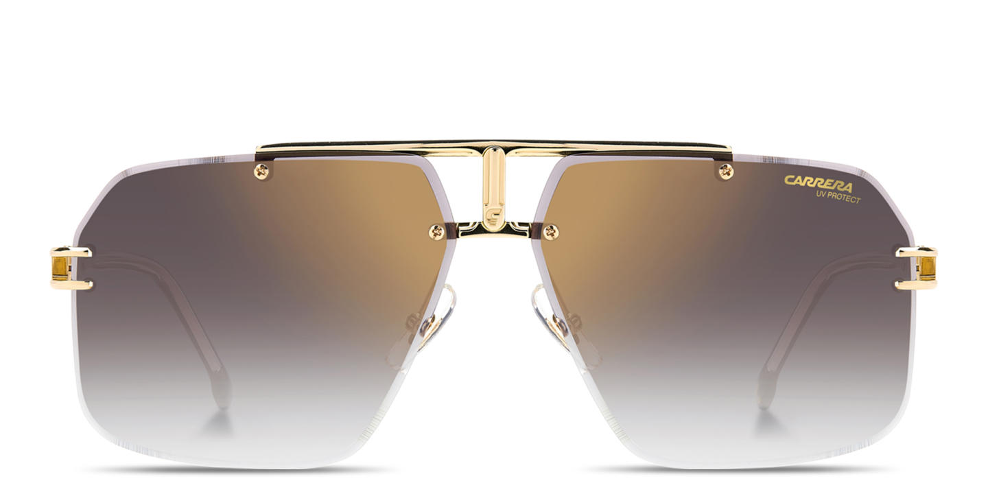Shop Carrera Engraved Logo Rimless Aviator Sunglasses in Gold online.
