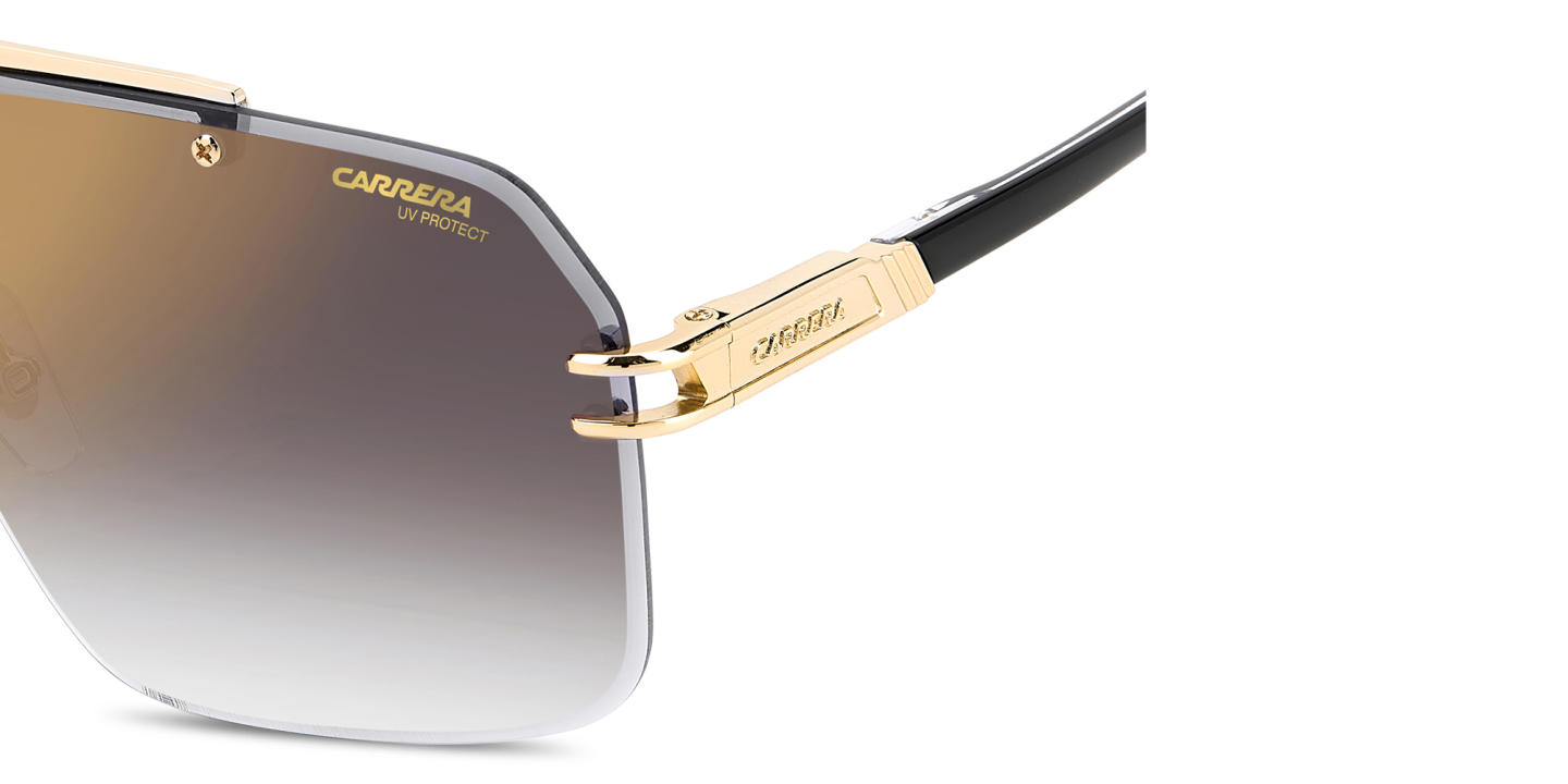 Shop Carrera Engraved Logo Rimless Aviator Sunglasses in Gold online.