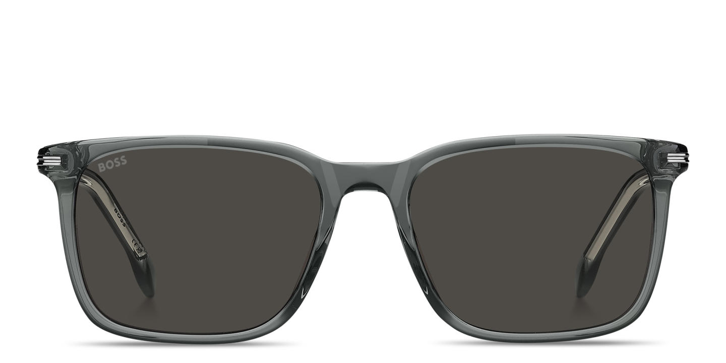 Shop Hugo Boss Logo Lettering Rectangle Sunglasses in Grey online.