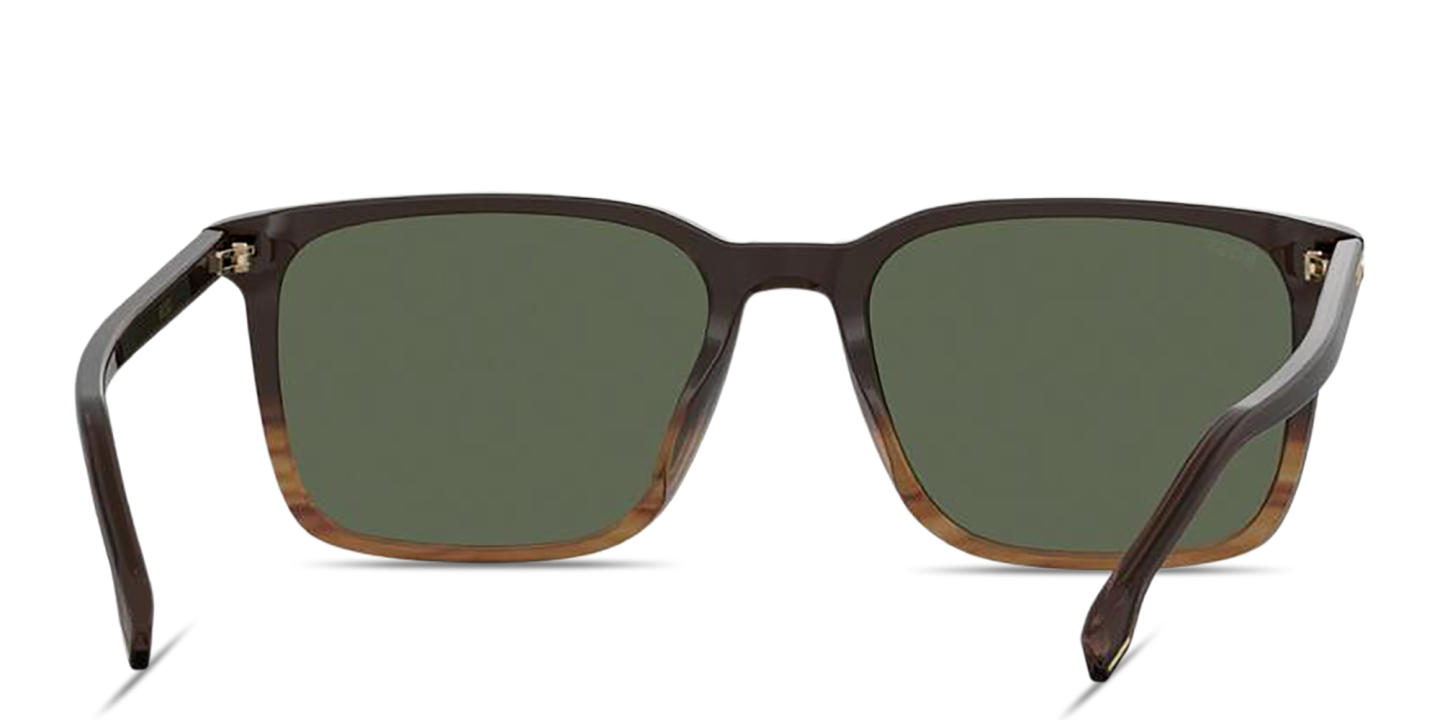 Shop Hugo Boss Logo Lettering Rectangle Sunglasses in Brown Horn online.