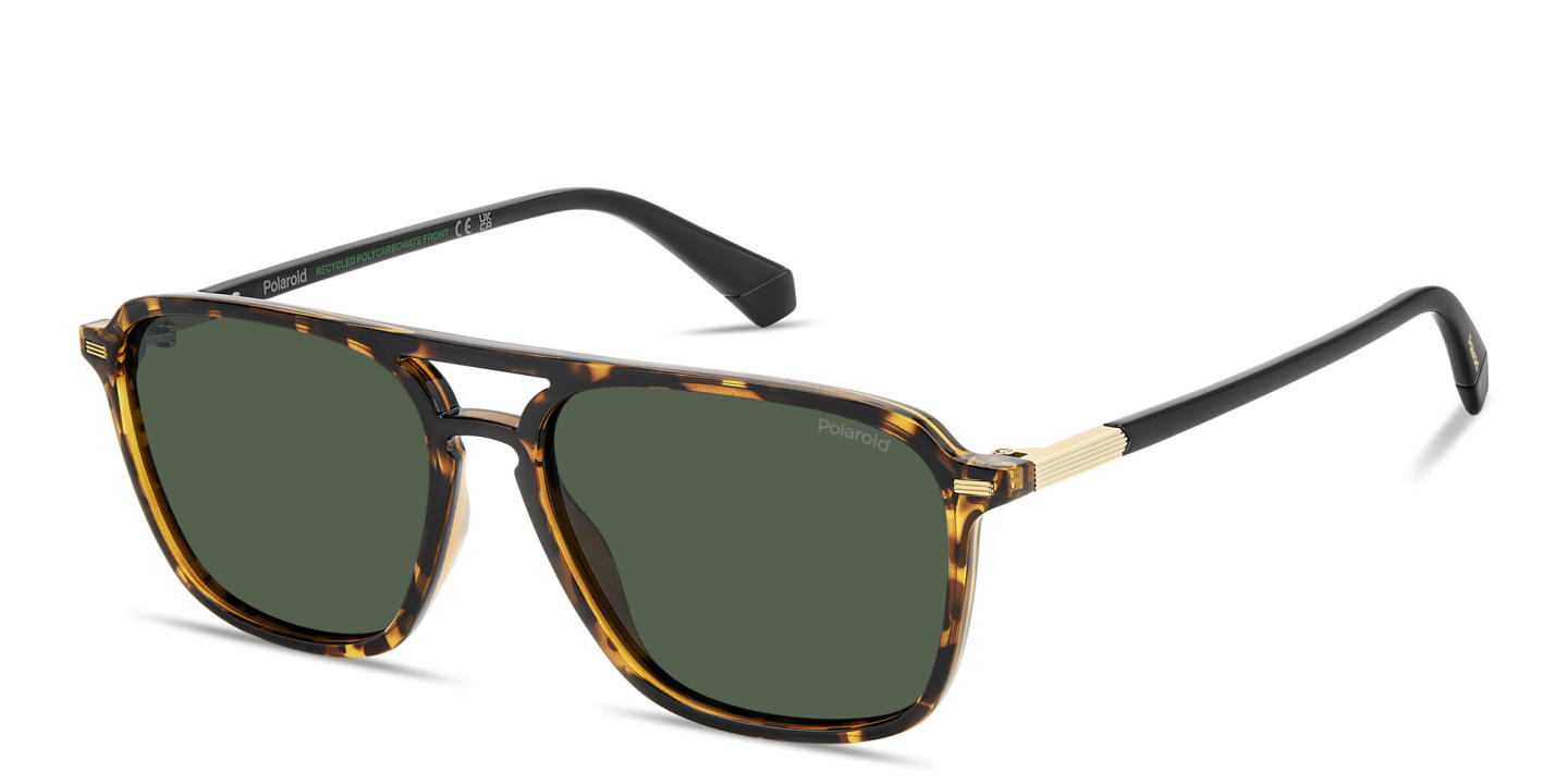 Polaroid Logo Lettering Rectangle Sunglasses in Havana – Product Photo 1