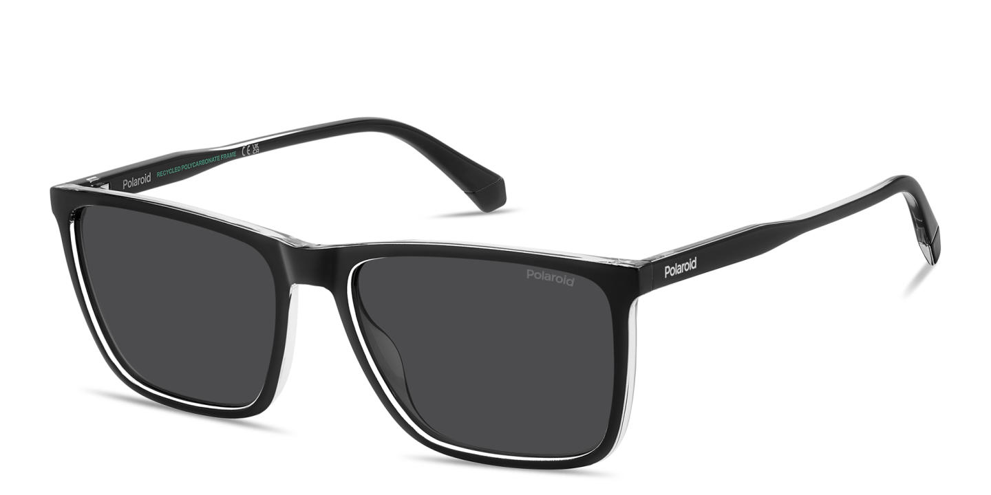Polaroid Logo Signature Rectangle Sunglasses in Black – Product Photo 1