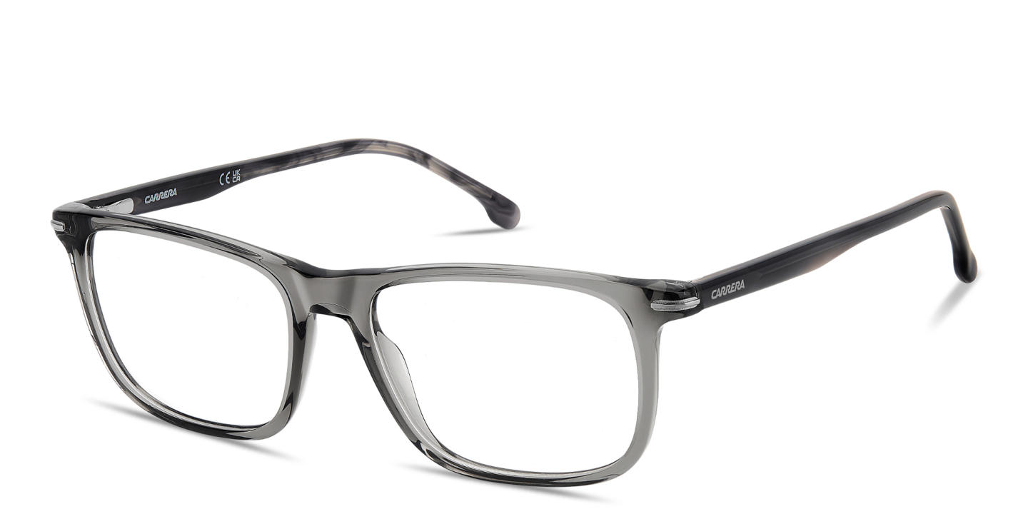 Shop Carrera Logo Print Rectangle Eyeglasses in Transparent Grey online.