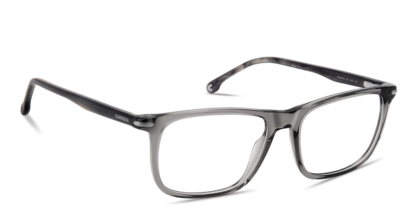 Shop Carrera Logo Print Rectangle Eyeglasses in Transparent Grey online.