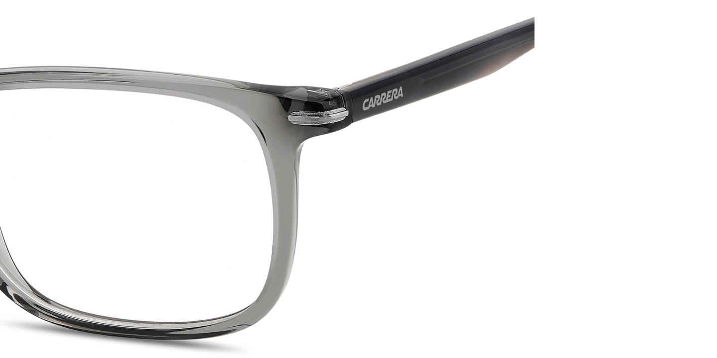 Shop Carrera Logo Print Rectangle Eyeglasses in Transparent Grey online.