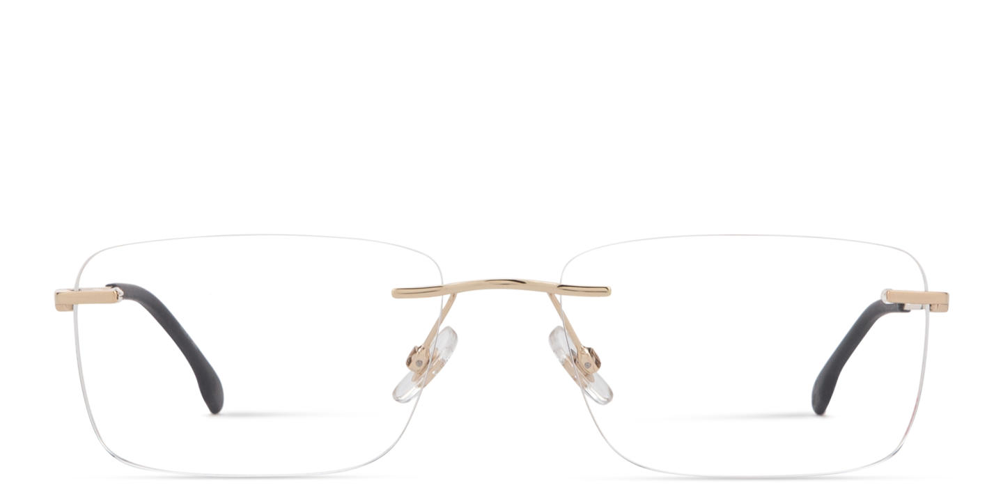 Shop Carrera Logo Lettering Wide Rimless Rectangle Eyeglasses in Gold online.